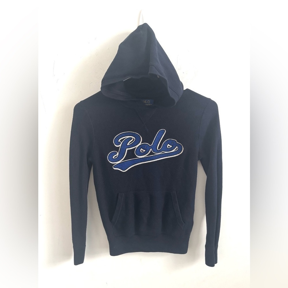 Polo Ralph Lauren Kids Hoodie S/8 Navy Blue Logo Pullover Sweatshirt Old Money